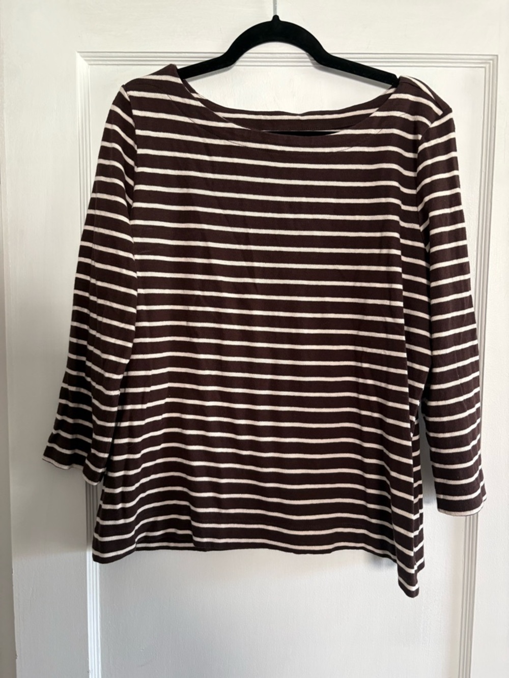 NWT LOFT Women's Brown and White Striped Long-Sleeve Top Size XL
